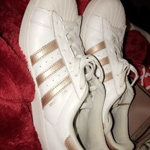 Adidas Superstar white and rose gold shoes